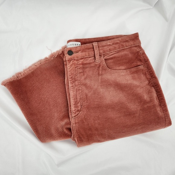 LOFT Pants - LOFT Womens Rose Pink Raw Hem Corduroy Pants Size 16 Wide Wale Straight Leg